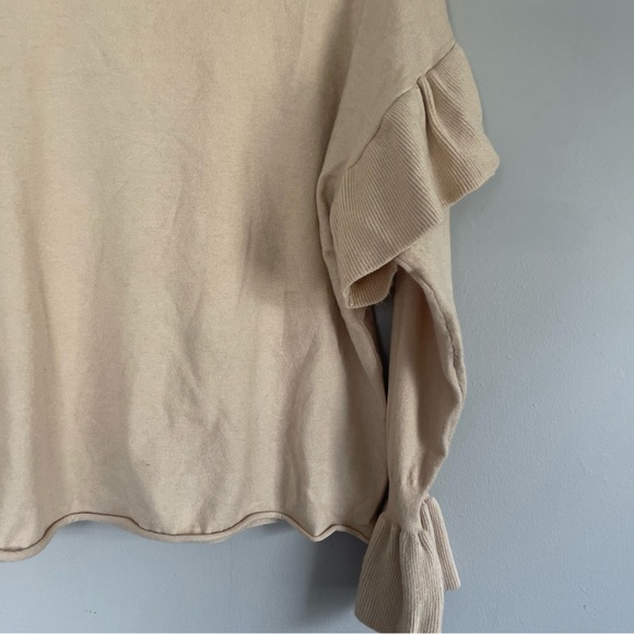 Umgee Ruffle Sweater Crew Neck Pullover Tan Blush Long Sleeve sz S - Picture 3 of 6